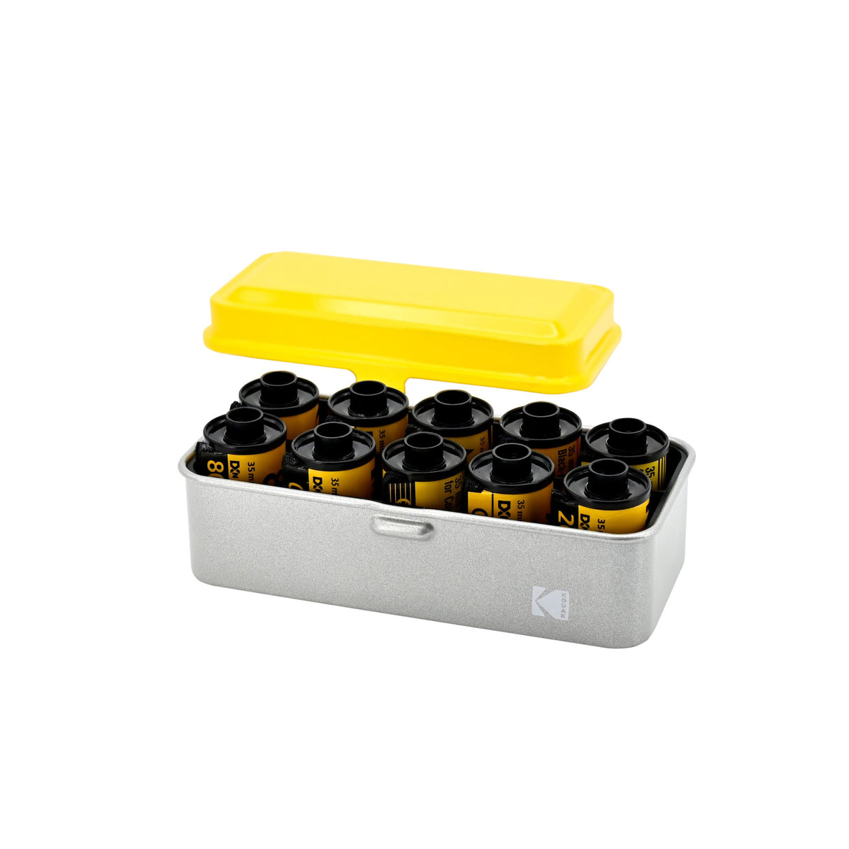 Kodak Steel 35mm and 120mm Film Roll Case (Holds 10 35mm or 8 120mm Rolls, Yellow and Silver)