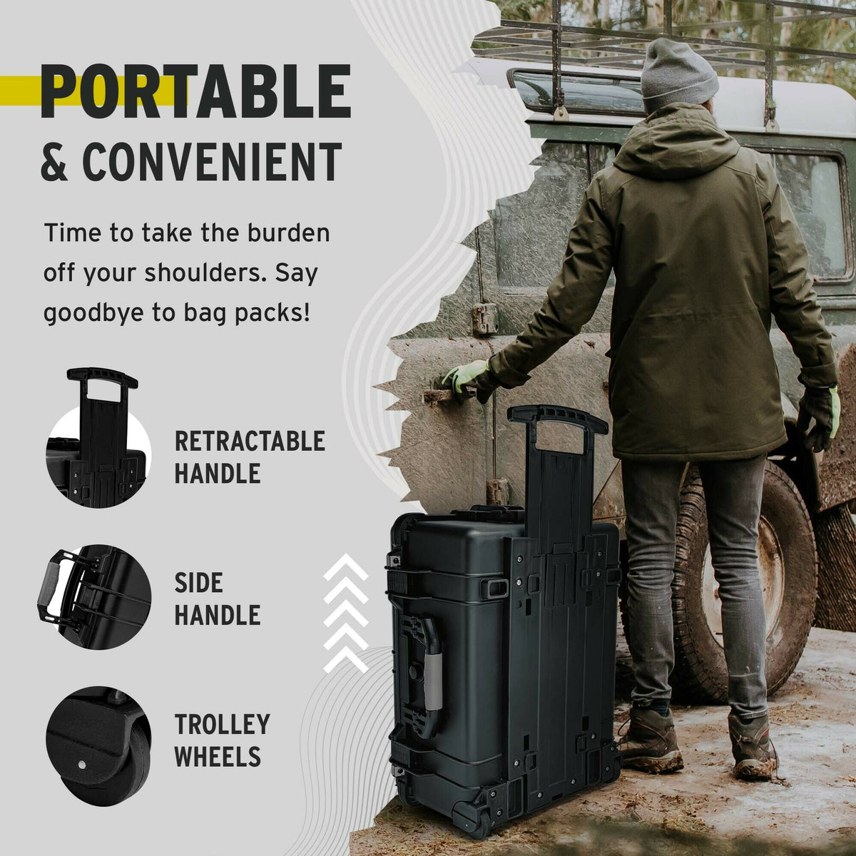 Koah Weatherproof Wheeled Hard Case with Customizable Foam (22 x 14 x 9 Inch)