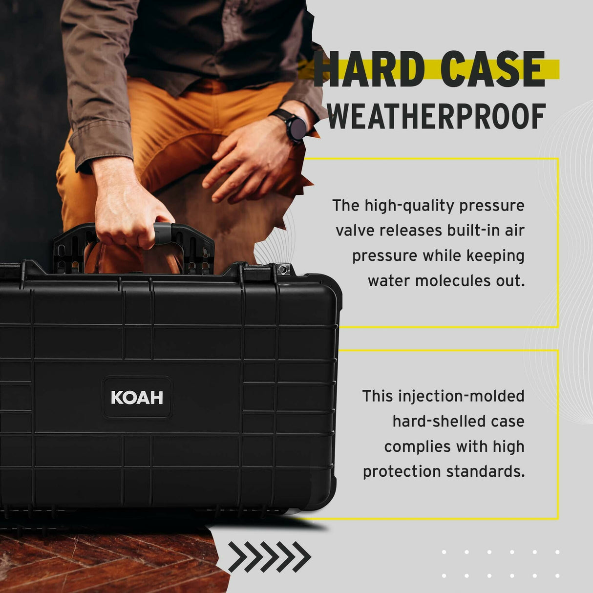 Koah Weatherproof Wheeled Hard Case with Customizable Foam (22 x 14 x 9 Inch)