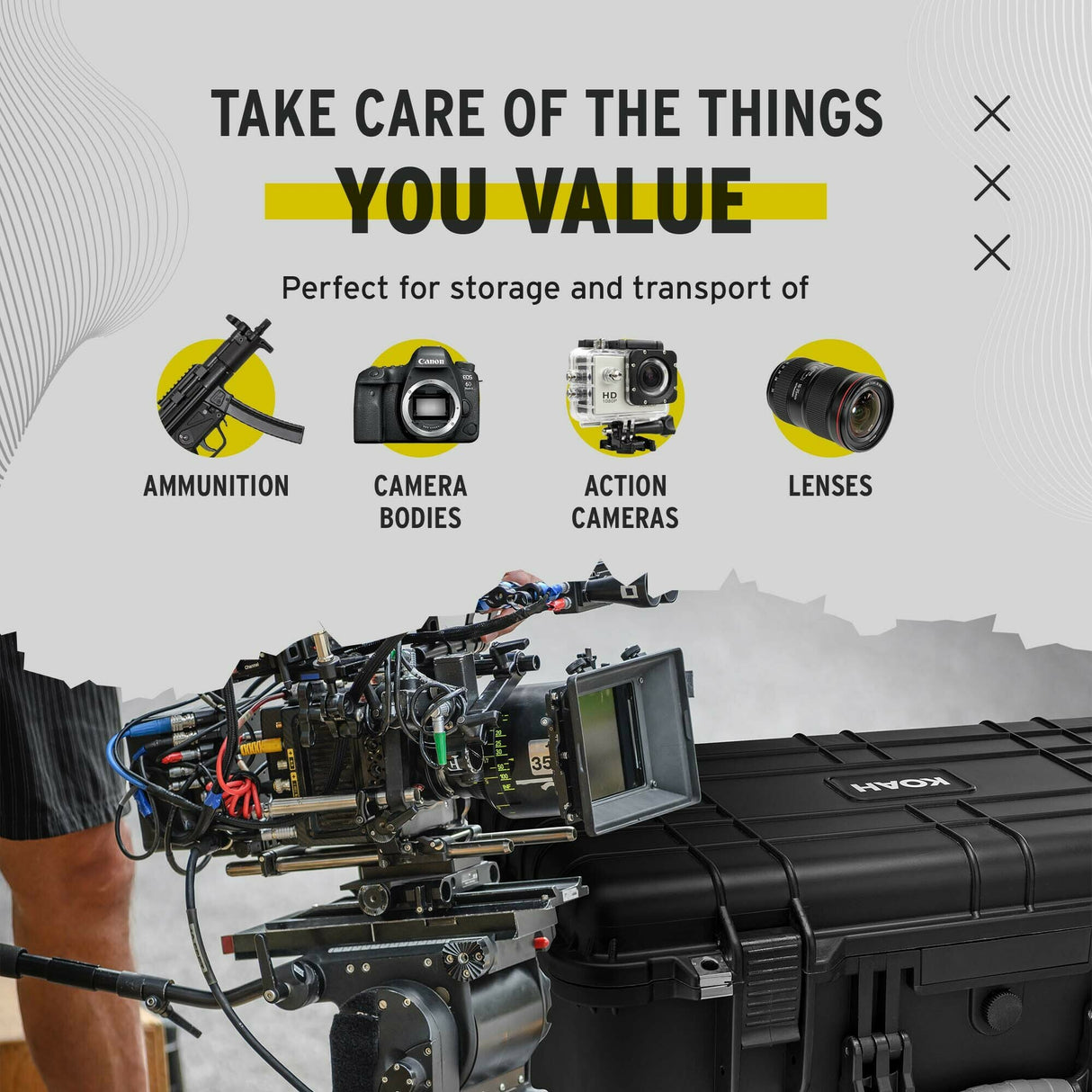 Koah Weatherproof Wheeled Hard Case with Customizable Foam (22 x 14 x 9 Inch)