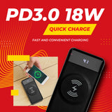 Focus 10,000mAh Ultra Portable LED Display Wireless Quick Charge Battery Bank