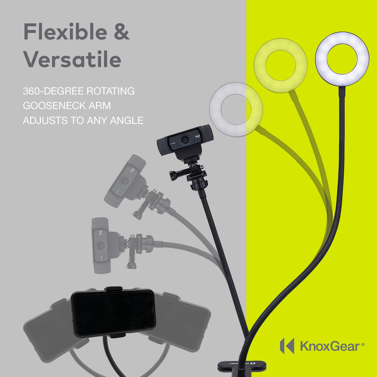 Knox Gear Selfie Ring Light Stand with Cell Phone Holder and Webcam/Camera Mount