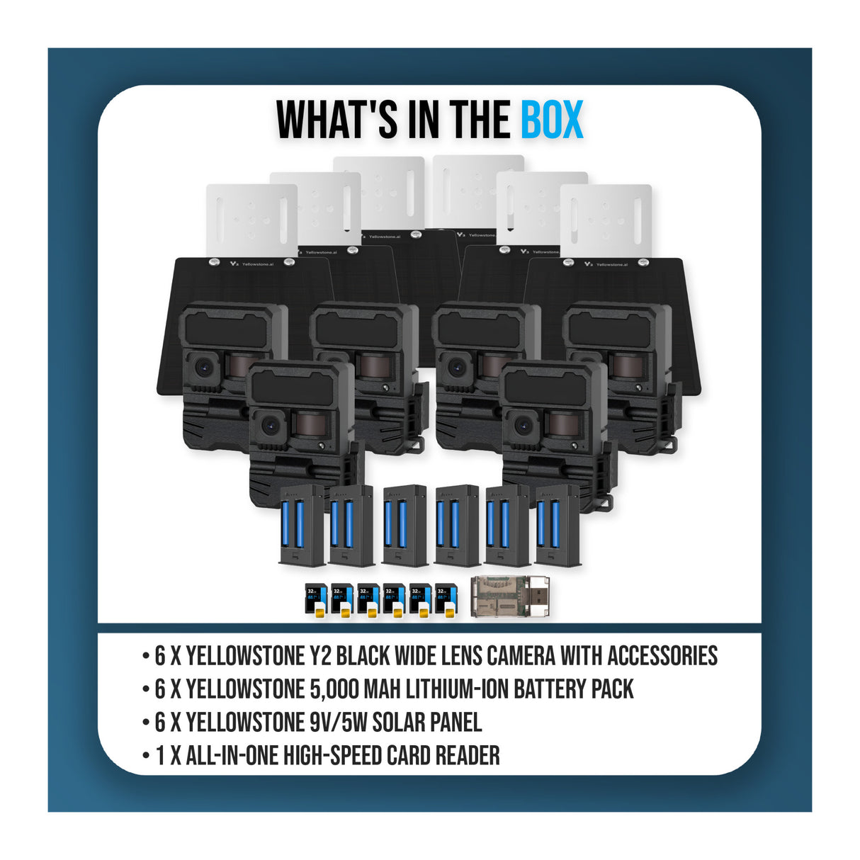 Yellowstone Y2 Black Wide Lens Bundle with Batteries, Solar Panels, and Accessories (6-Pack) - 9