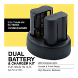Koah Battery (2-Pack) and Dual Charger for Nikon EN-EL15B