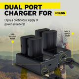 Koah Rechargeable 2250mAh Replacement Batteries for Nikon EN-EL15c (2-Pack) and Dual LCD Charger