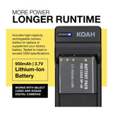Koah Rechargeable Lithium-Ion Battery and Charger Kit Compatible with Casio NP-40 and Kodak LB-060