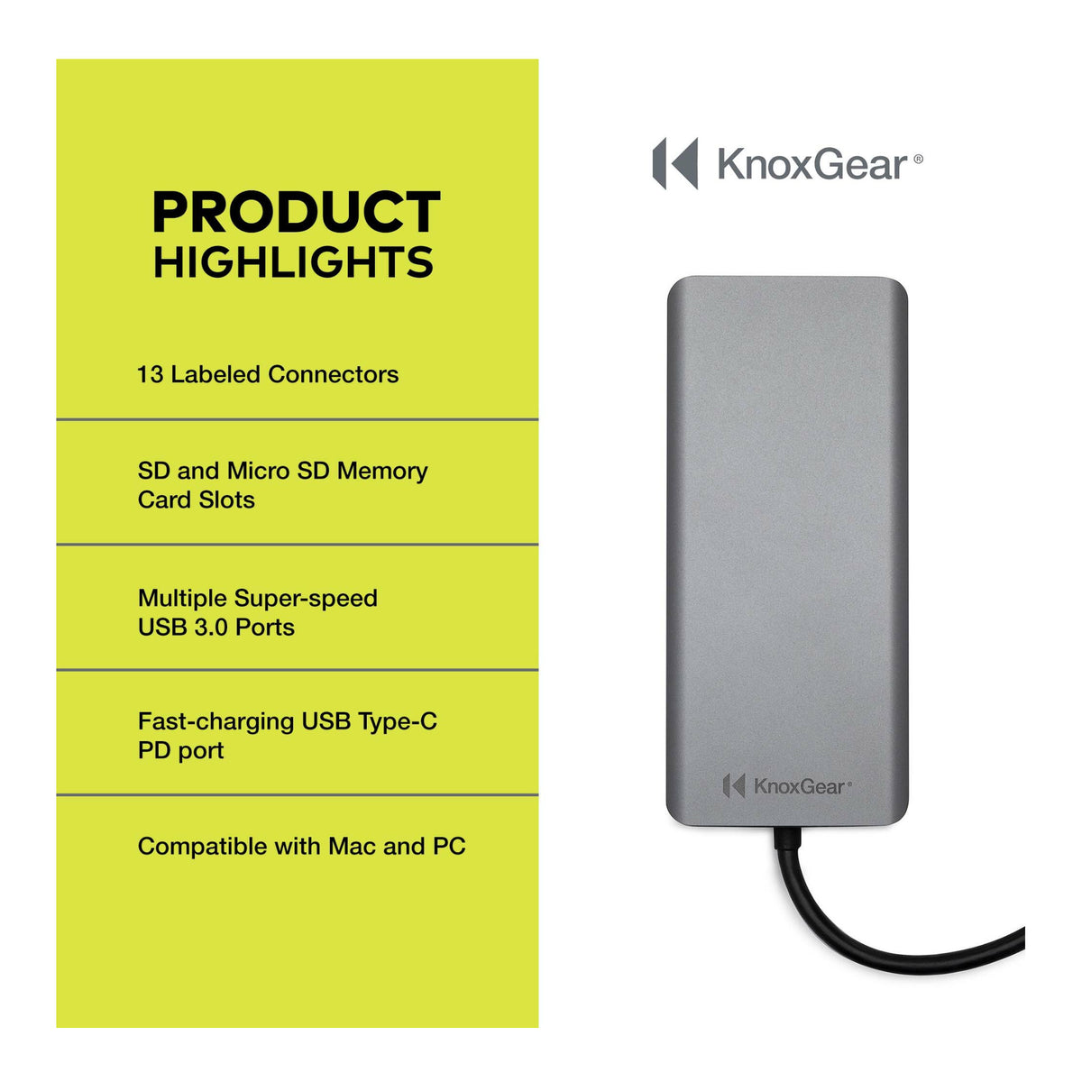 Knox Gear Kernel 13-in-1 USB-C PD Multiple Display Charging Port Hub