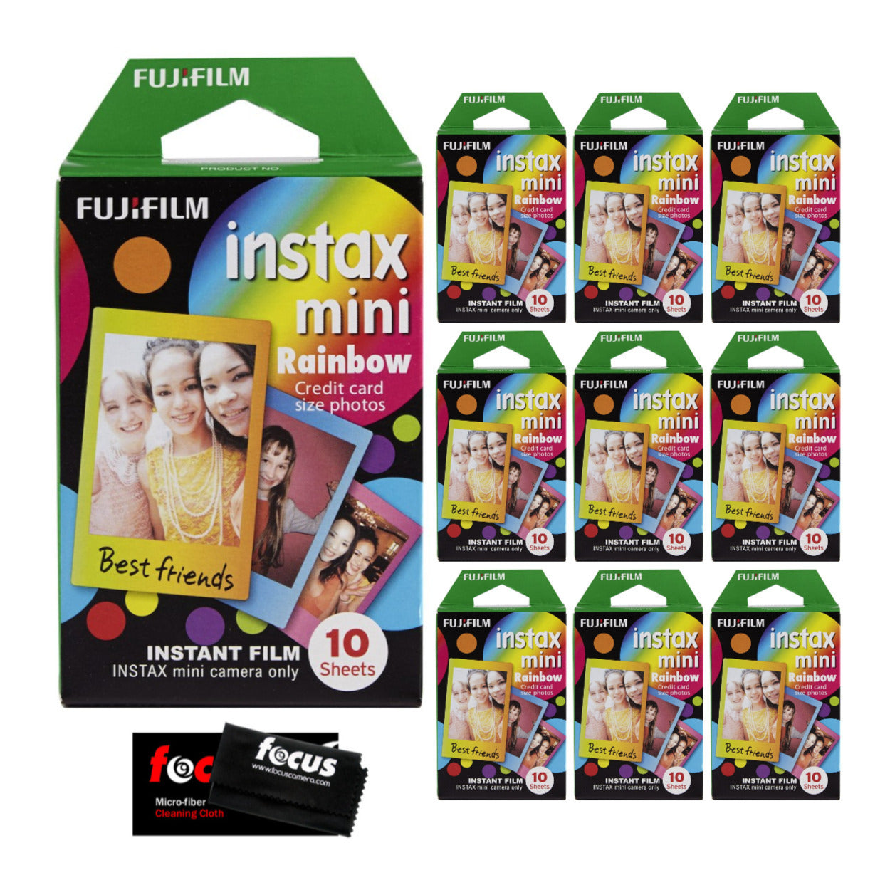 Fujifilm Instax Mini Instant Rainbow Film (10-Pack) with Cleaning