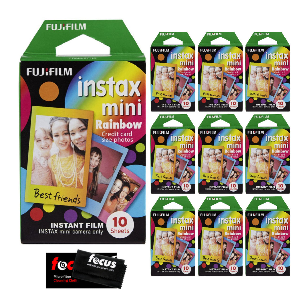 Fujifilm Instax Mini Instant Rainbow Film (10-Pack) with Cleaning Cloth