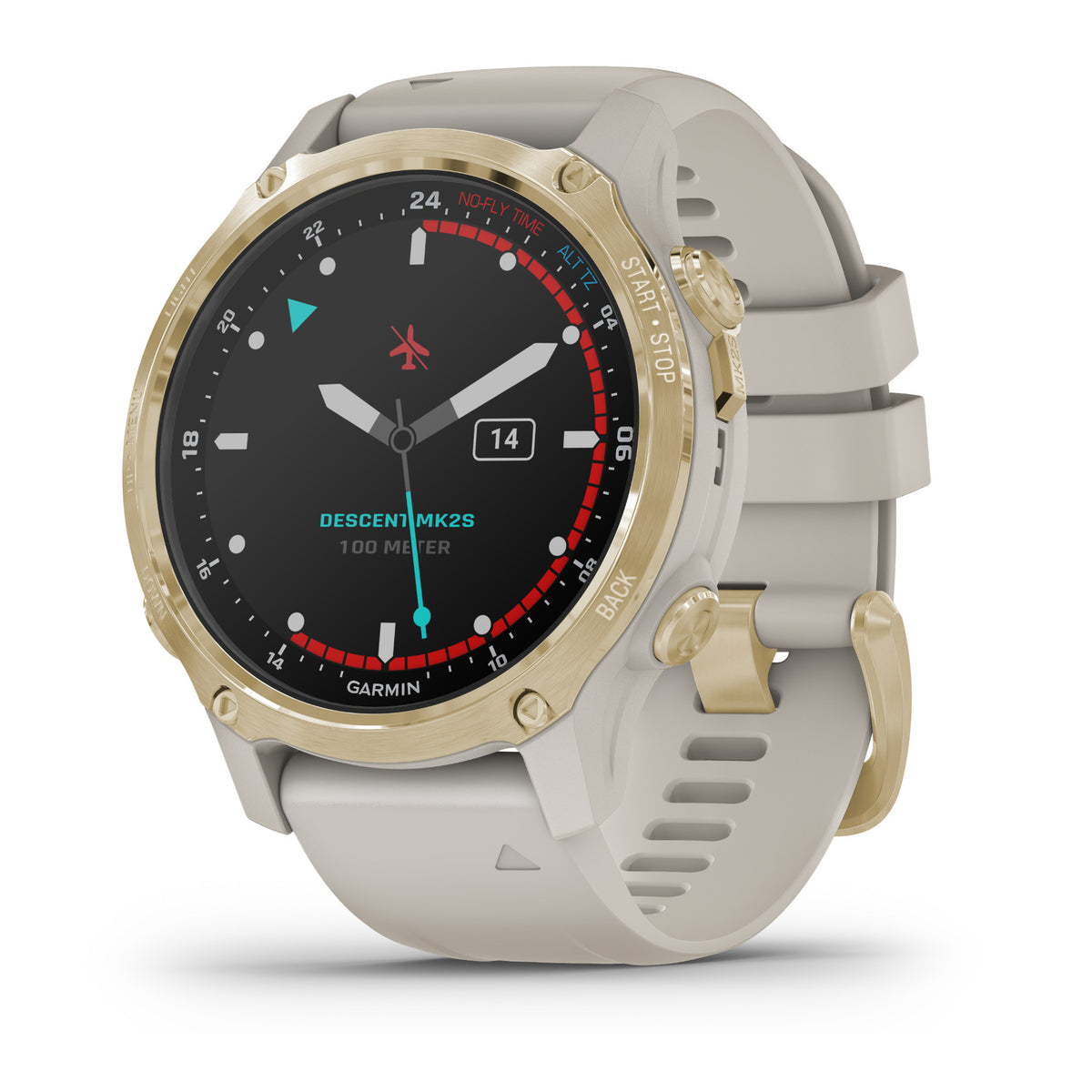 Descent Mk2S GPS Diving Smartwatch (43mm, Light Gold/Light Sand Silicone Band)