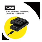 Koah 2-Pack Rechargeable 3350mAh Batteries and Dual USB-C LCD Charger for Sony NP-F570