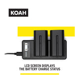 Koah 2-Pack Rechargeable 3350mAh Batteries and Dual USB-C LCD Charger for Sony NP-F570