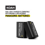 Koah 2-Pack Rechargeable 2250mAh Batteries and Dual USB-C LCD Charger for Panasonic DMW-BLK22