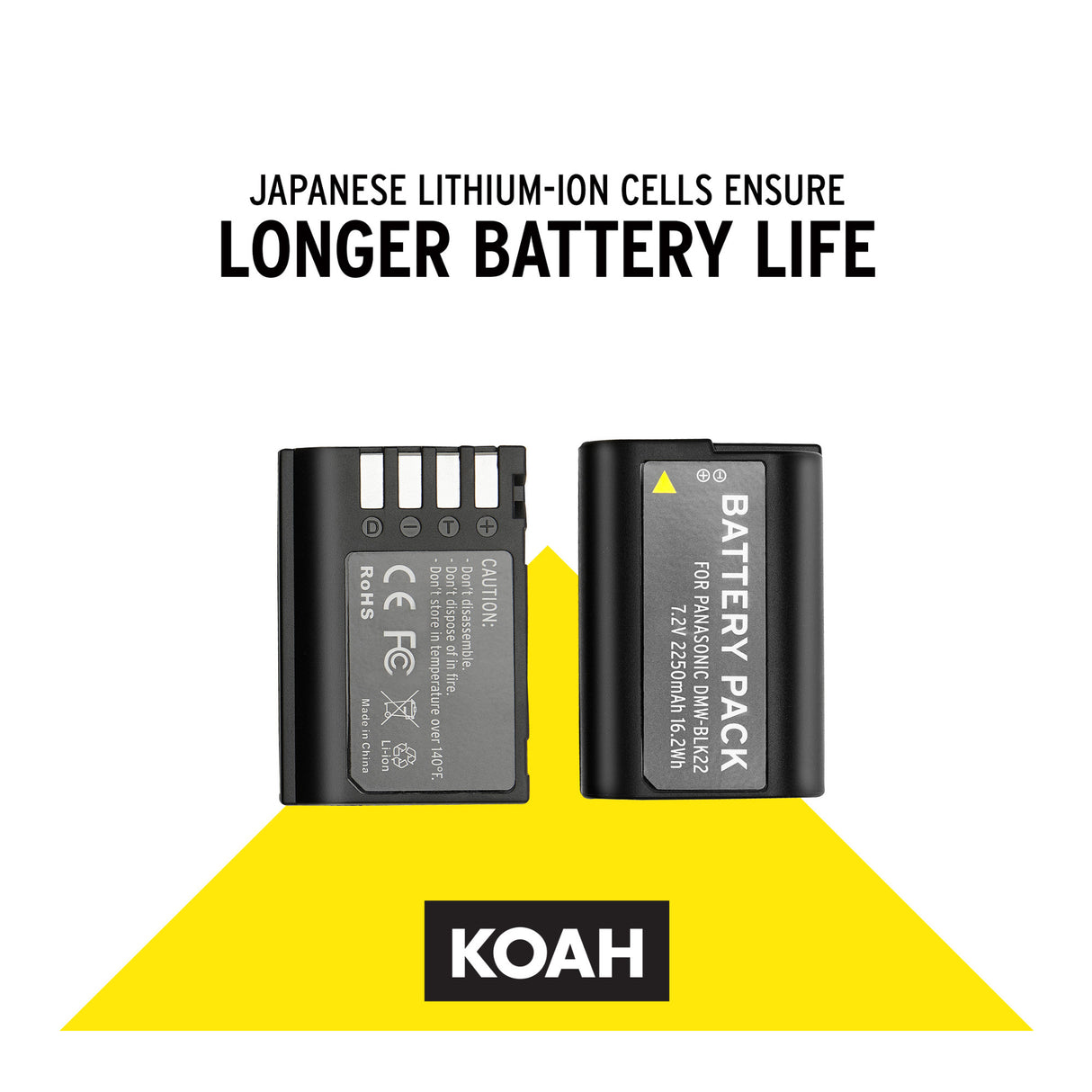 Koah 2-Pack Rechargeable 2250mAh Batteries and Dual USB-C LCD Charger for Panasonic DMW-BLK22