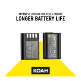 Koah 2-Pack Rechargeable 2250mAh Batteries and Dual USB-C LCD Charger for Panasonic DMW-BLK22