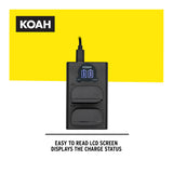 Koah 2-Pack Rechargeable 2250mAh Batteries and Dual USB-C LCD Charger for Panasonic DMW-BLK22