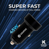 Kratos Power 45W 2-Port Digital Display USB-A 45W QC3.0 & Type-C 45W Car Charger (Open Box)