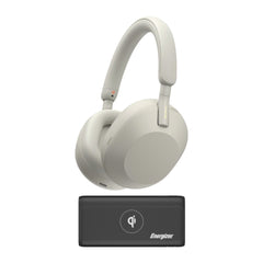 Sony WH-1000XM5 Wireless Noise Canceling Over-Ear Headphones (Silver) with 10,000mAh Power Bank
