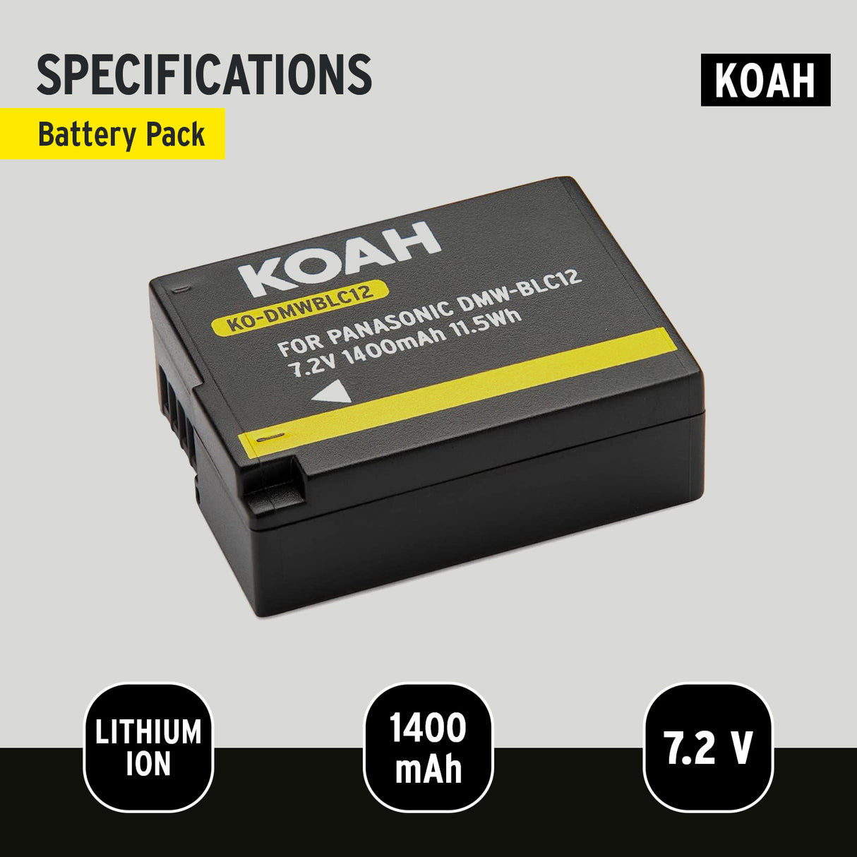 Koah PRO Panasonic DMW-BLC12 Rechargeable Replacement 1400mAh Li-Ion Battery