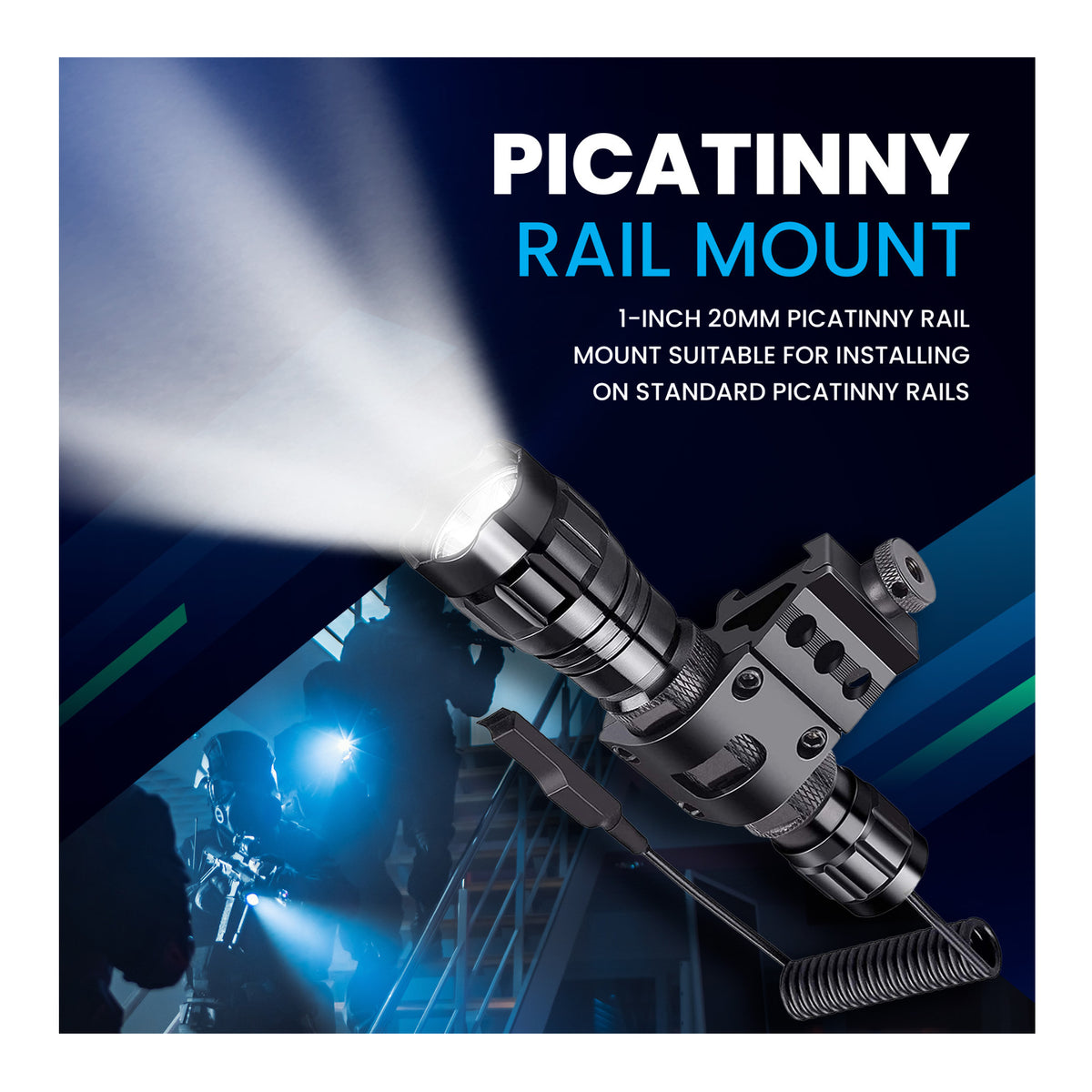 Tactical Rechargeable Flashlight with Picatinny Rail Mount