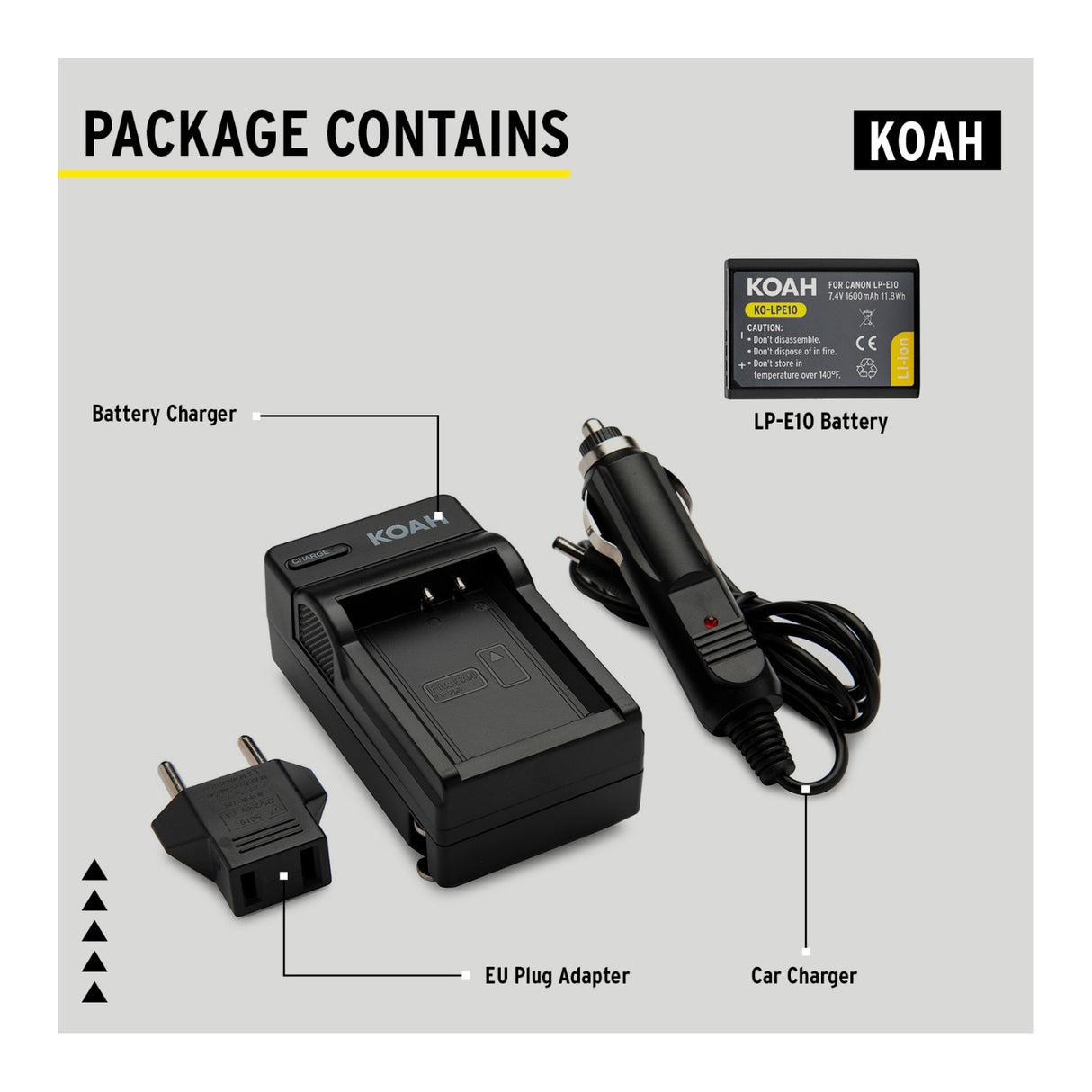 Koah PRO Canon LP-E10 Rechargeable Replacement 1600mAh Battery and Charger