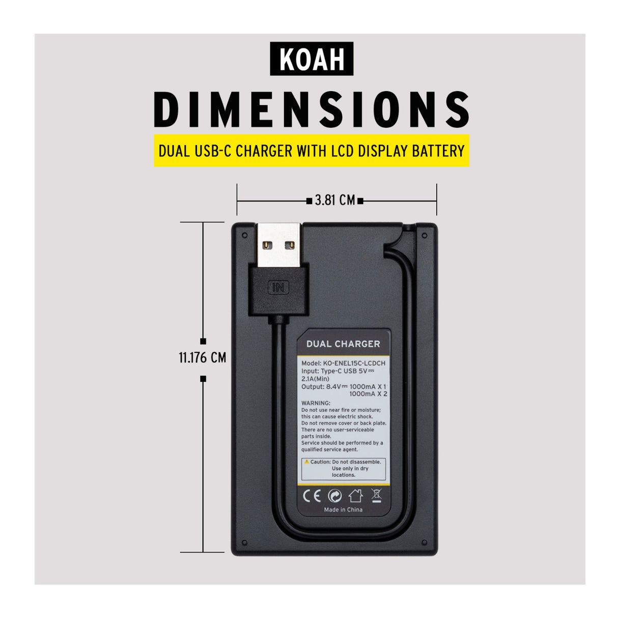Koah Dual USB-C Charger with LCD Display for Nikon EN-EL15 Battery