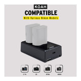 Koah Dual USB-C Charger with LCD Display for Nikon EN-EL15 Battery