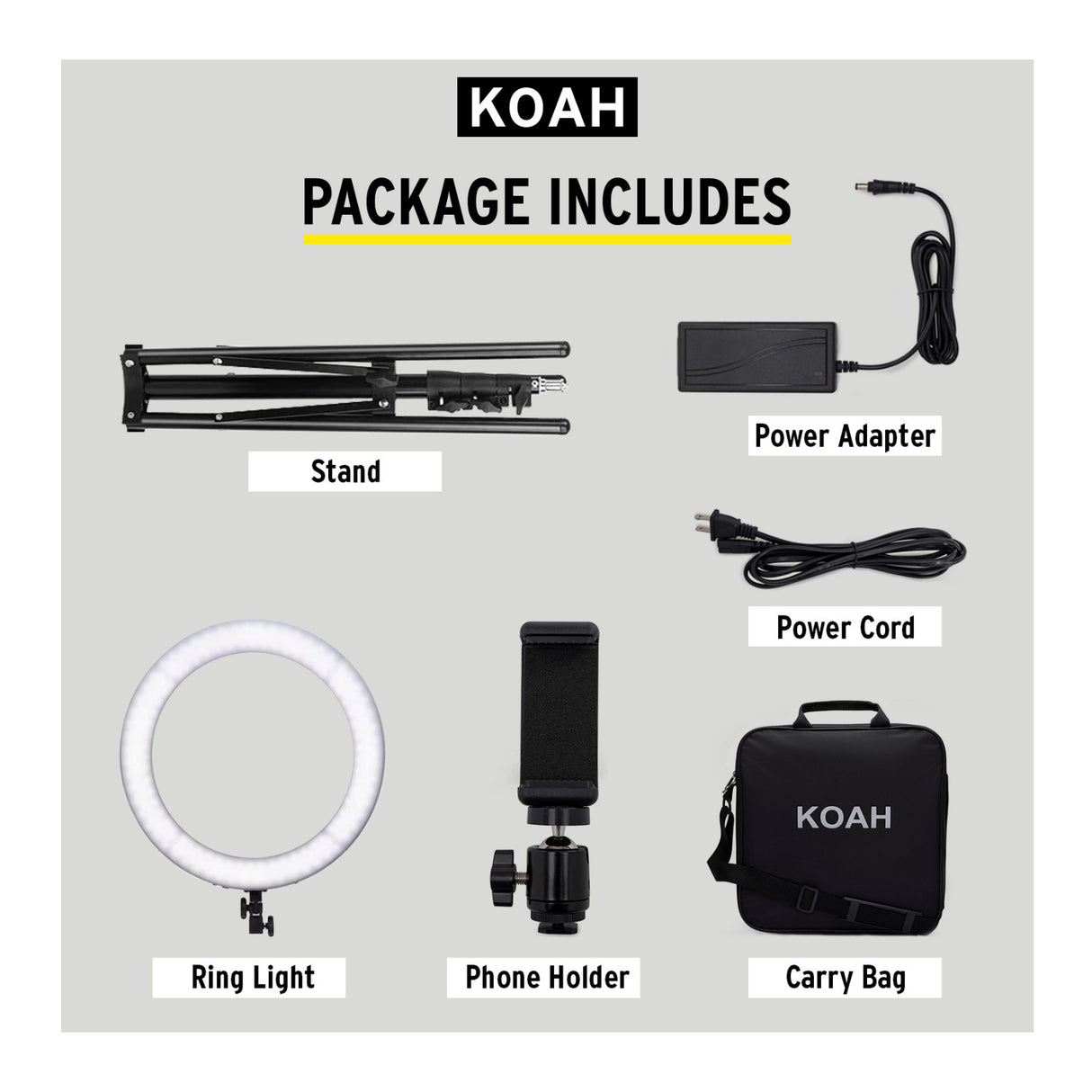 Koah SOL SPHERE 19" 55W Ring Light Kit with Carrying Bag and Smartphone Holder for Content Creation
