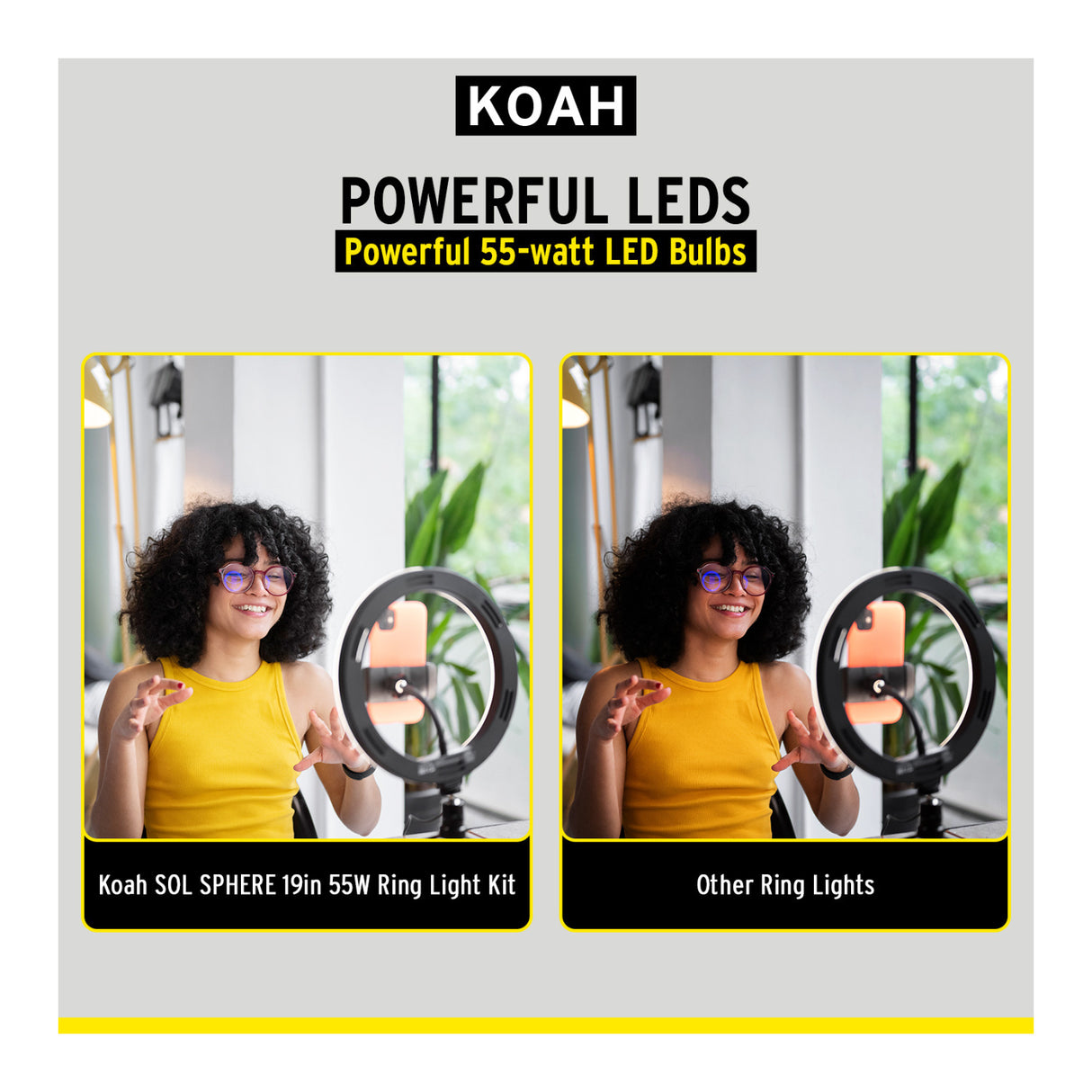Koah SOL SPHERE 19" 55W Ring Light Kit with Carrying Bag and Smartphone Holder for Content Creation