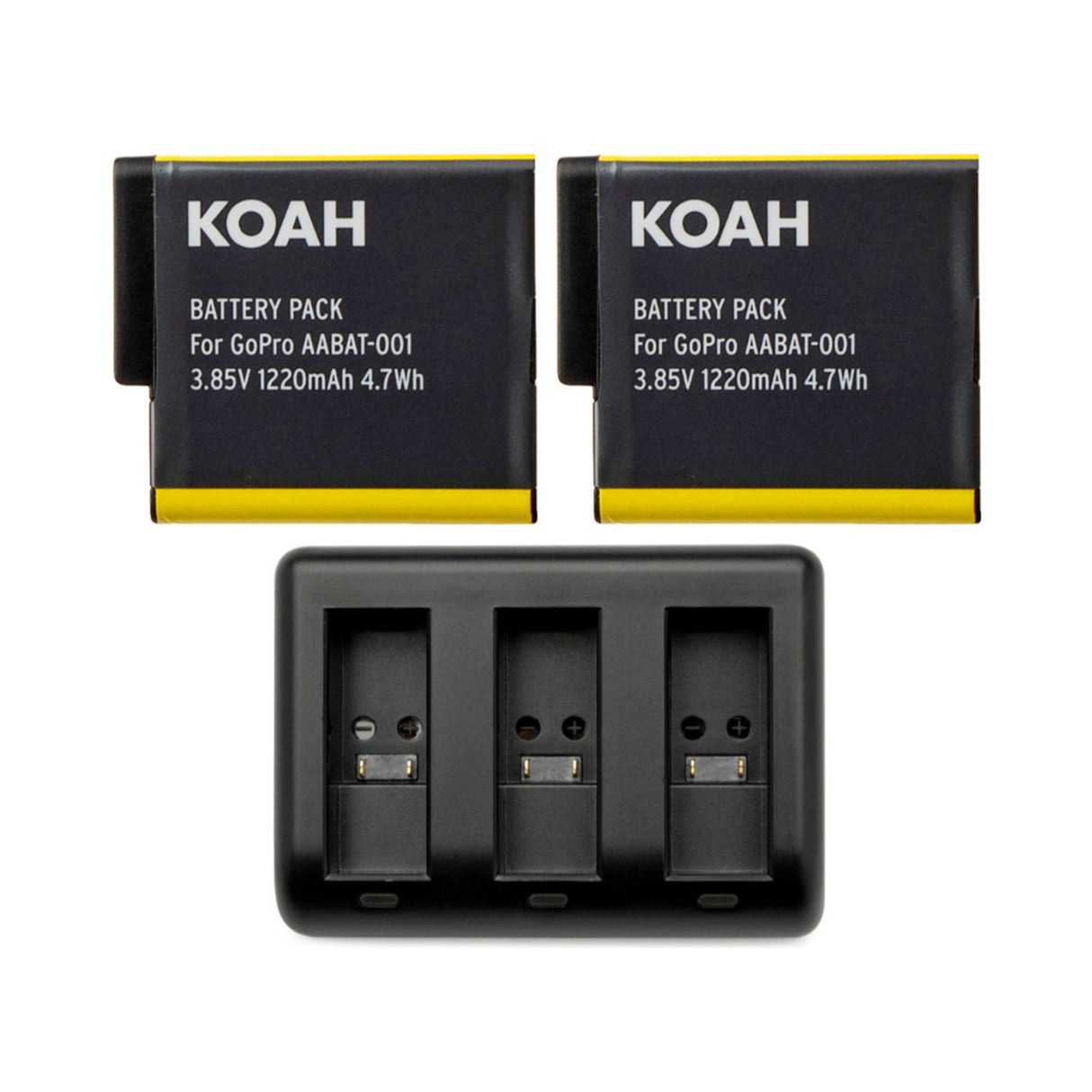 Koah Battery (2-Pack) and Triple USB Charger for GoPro HERO7 Black, HERO6 Black, HERO5 Black