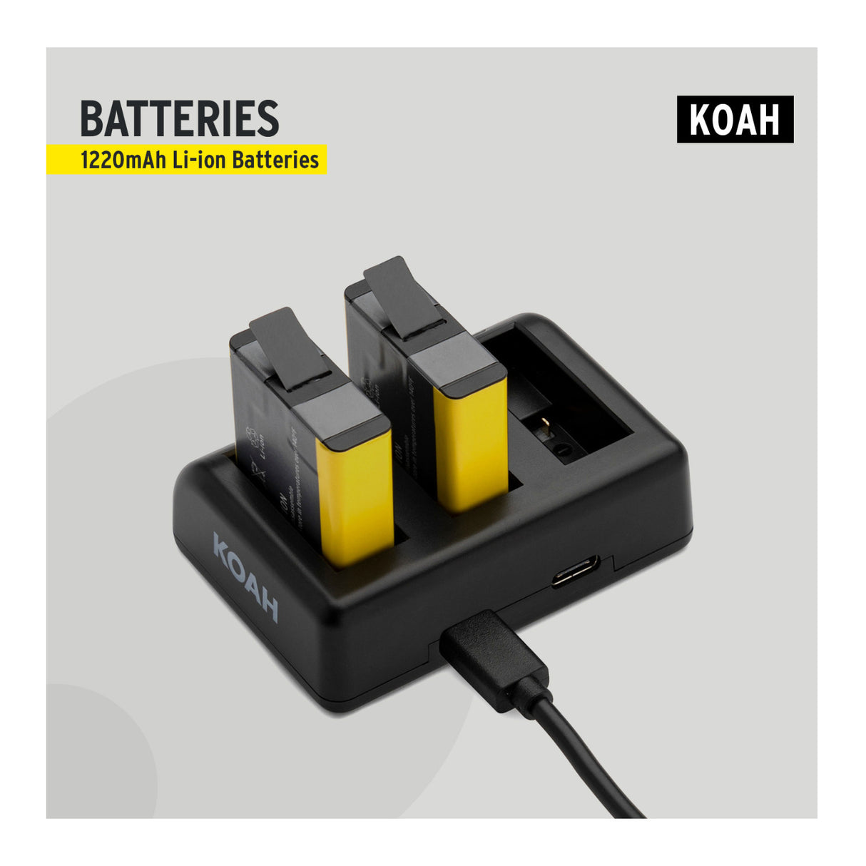 Koah Battery (2-Pack) and Triple USB Charger for GoPro HERO7 Black, HERO6 Black, HERO5 Black