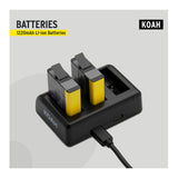 Koah Battery (2-Pack) and Triple USB Charger for GoPro HERO7 Black, HERO6 Black, HERO5 Black