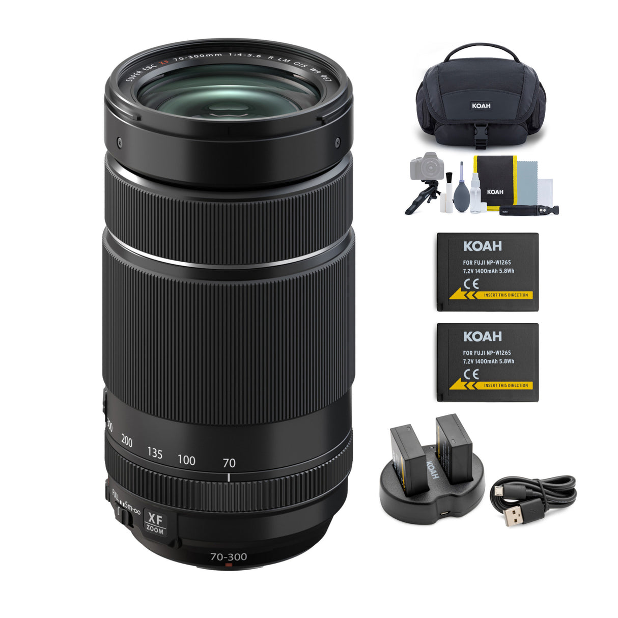 Fujifilm XF70-300mmF4-5.6 R LM OIS WR Lens with Rechargeable Battery (2 pack) & Charger and Bag