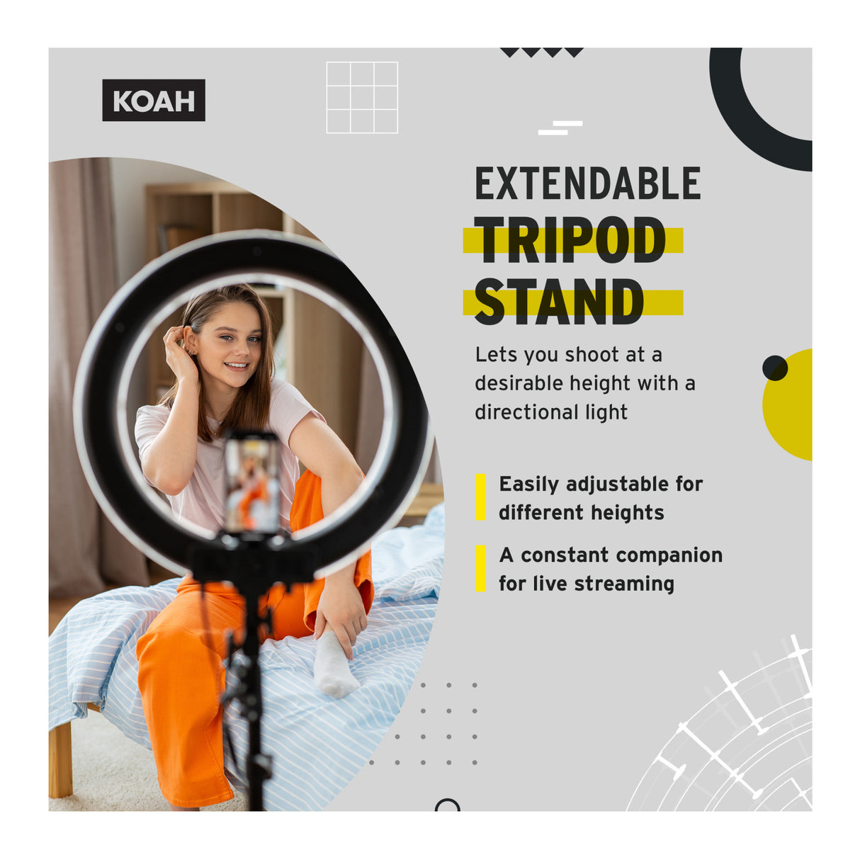 Koah SOL SPHERE 13-Inch 42W Dimmable LED Ring Light Kit with Carrying Bag and Air-Cushioned Stand