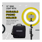 Koah SOL SPHERE 13-Inch 42W Dimmable LED Ring Light Kit with Carrying Bag and Air-Cushioned Stand