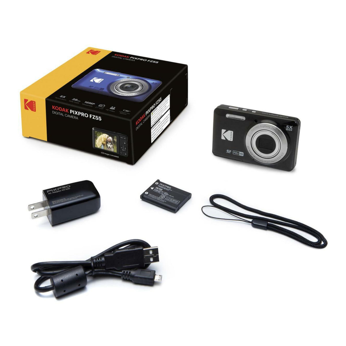 Kodak PIXPRO Friendly Zoom FZ55 Digital Camera (Black)	with Camera Case and Memory Card