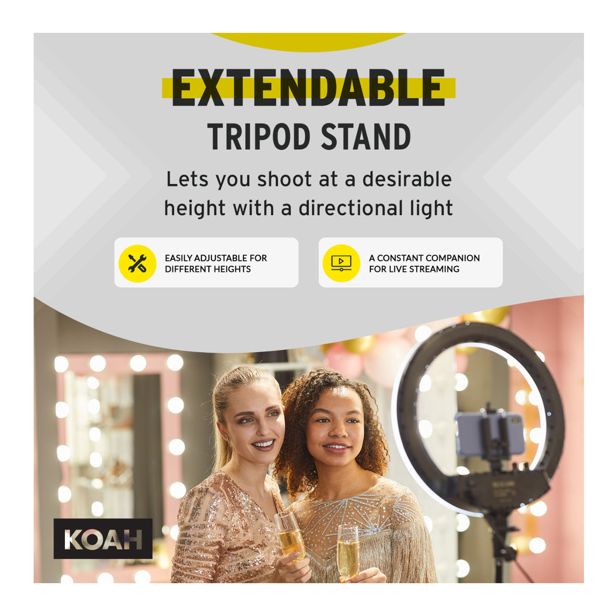 Koah SOL SPHERE 19-Inch 55W Ring Light Kit with Carrying Bag Bundle and Air Cushioned Stand