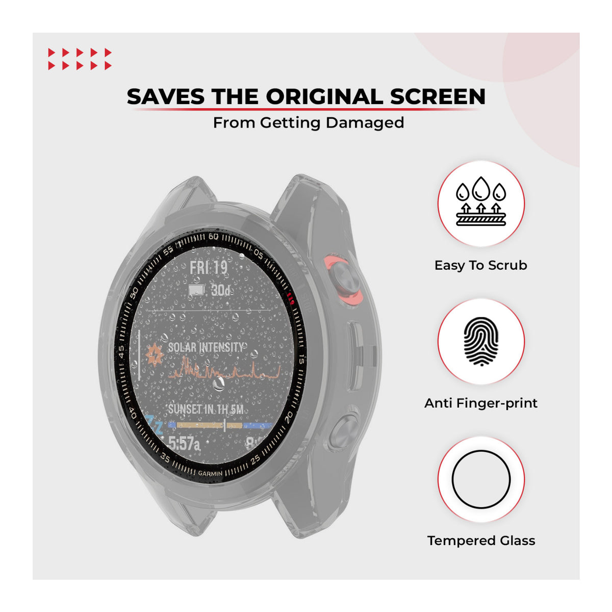 Focus 9H Tempered Glass Screen Protector Film for Garmin Fenix 7S (42mm, 3-Pack)
