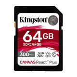 Kingston Canvas React Plus 64GB U3 V90 SD Card (2-pack) with 2-in-1 USB Memory Card Reader Bundle