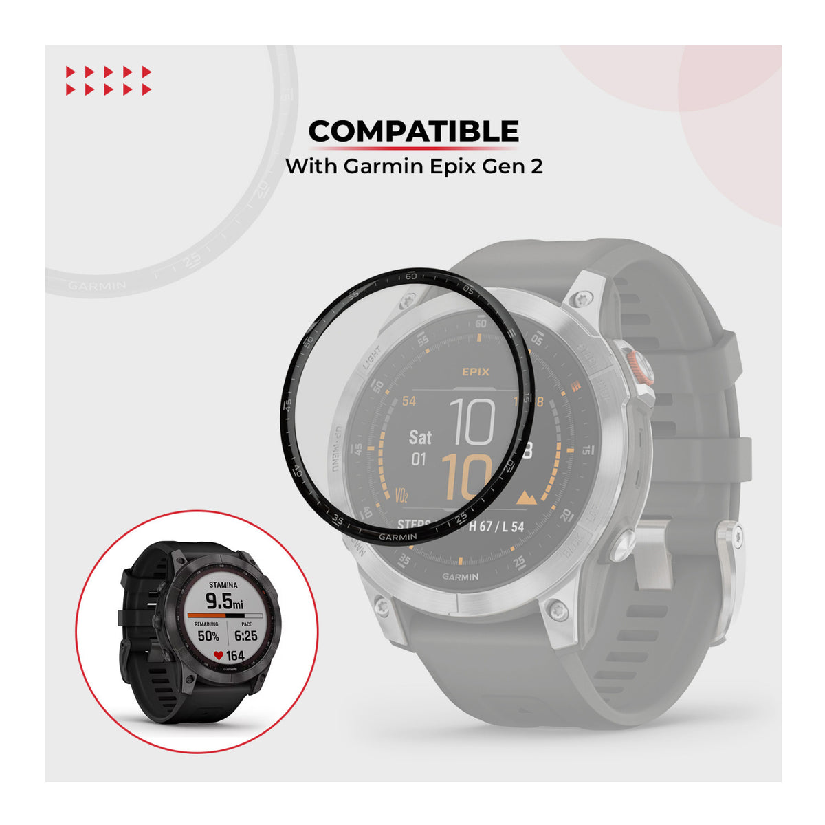 Focus 9H 47mm Tempered Glass Screen Protector Film for Garmin Epix Gen 2, 3-Pack (Open Box)