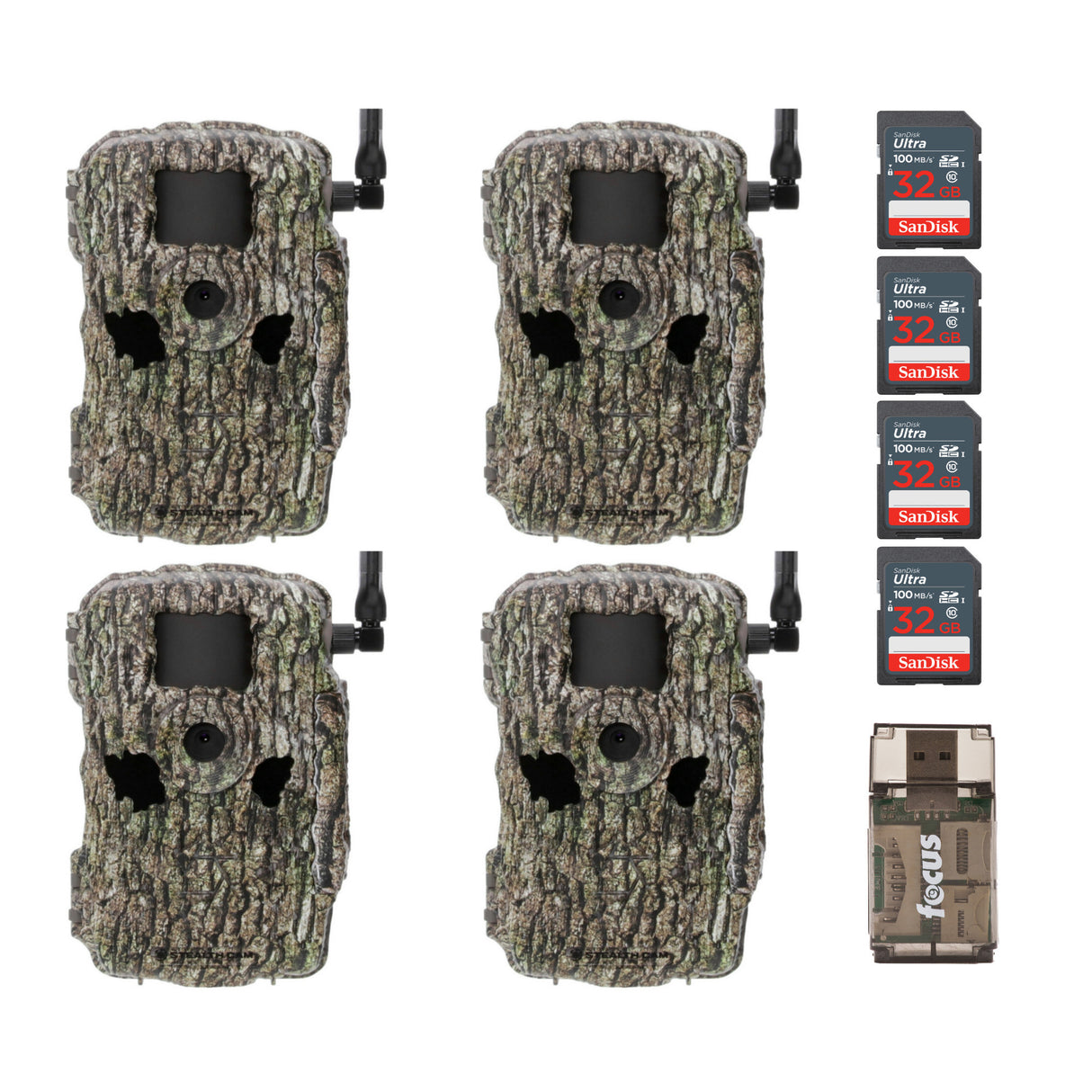 Stealth Cam Fusion X-Pro 36MP Camera (AT&T and Verizon) Camo with SD and Card Reader (4-Pack)