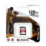 Kingston Canvas React Plus 128GB U3 V90 SDXC UHS-II SD Card with 2-In-1 Memory Card Reader