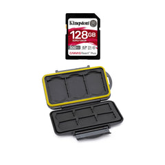 Kingston Canvas React Plus 128GB U3 V90 SDXC UHS-II SD Card with Memory Storage Carrying Case