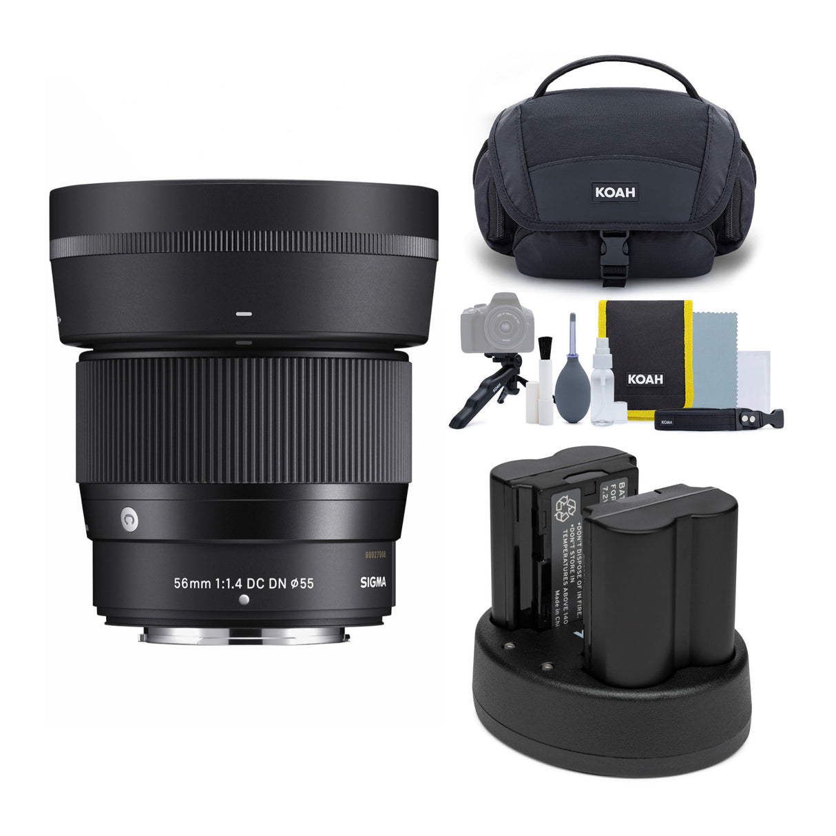Sigma 56mm F1.4 Contemporary DC DN Lens for Fuji X Mount with Battery and Dual Charger Bundle