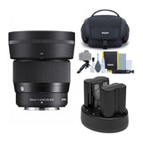 Sigma 56mm F1.4 Contemporary DC DN Lens for Fuji X Mount with Battery and Dual Charger Bundle