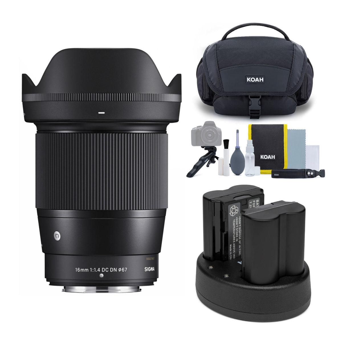 Sigma 16mm F1.4 Contemporary DC DN Lens for Fuji X Mount with Battery and Dual Charger Bundle
