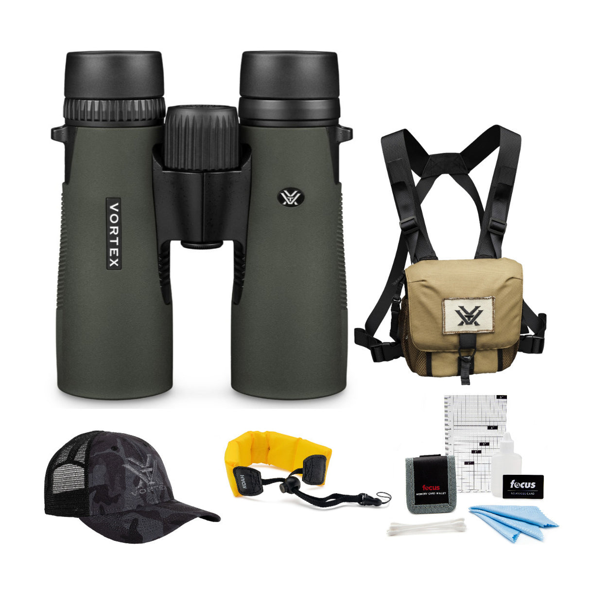 Vortex 8x42 Diamondback Roof Prism Binoculars with Glasspak Harness Case and Accessory Bundle