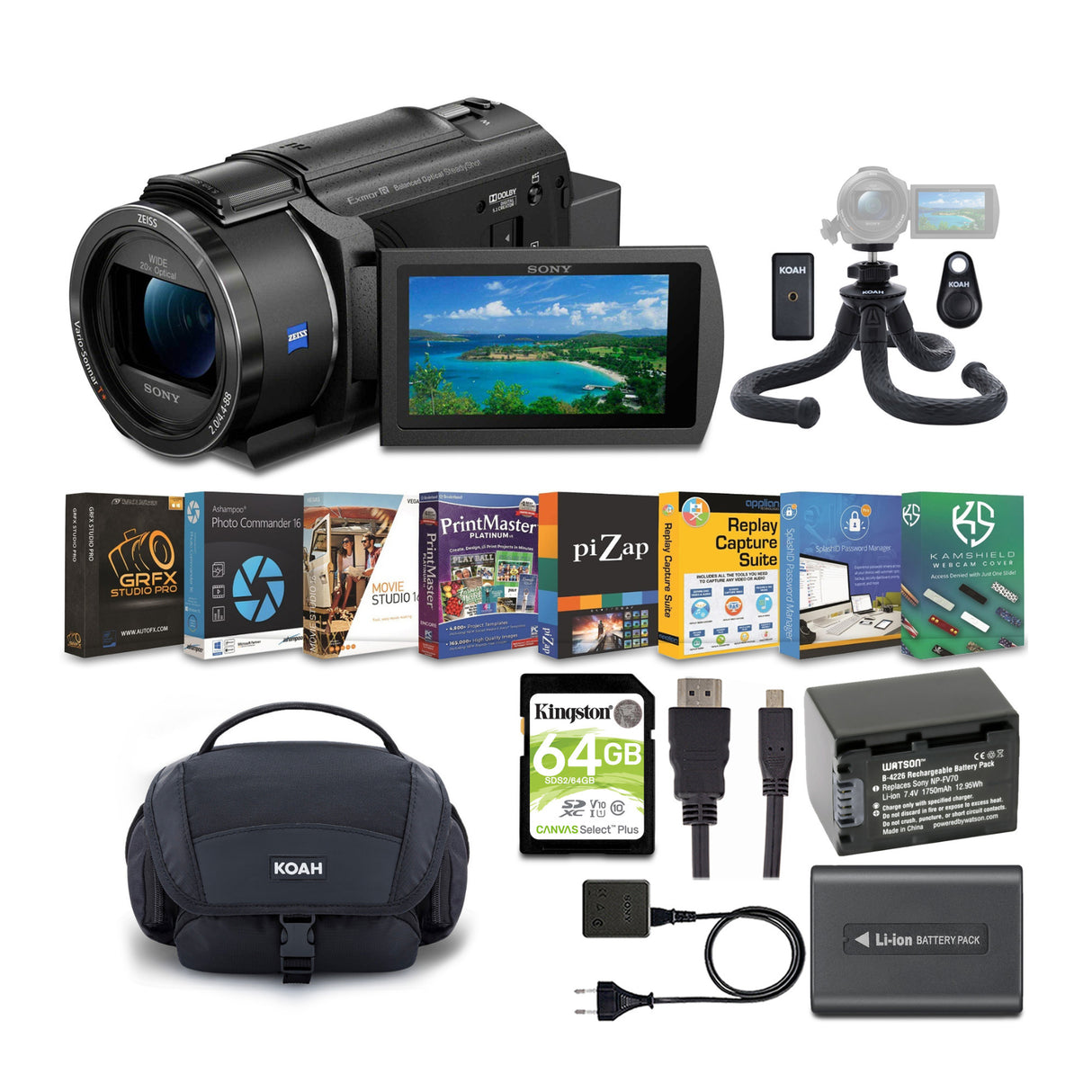 Sony FDR-AX43 4K UHD Handyman Camcorder with Bag, Tripod, 64 SD Card, and Accessory Bundle