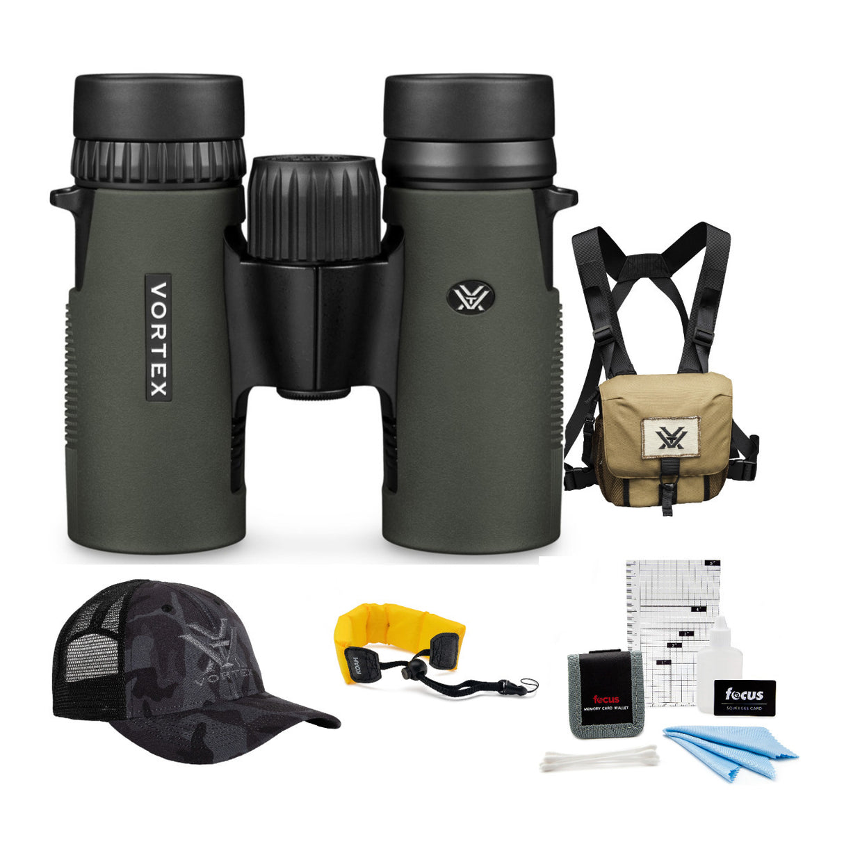 Vortex 10x32 Diamondback Roof Prism Binoculars with Glasspak Harness Case and Accessory Bundle