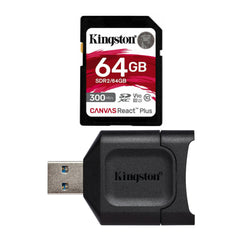 Kingston Canvas React Plus 64GB U3 V90 SD Card with Card Reader
